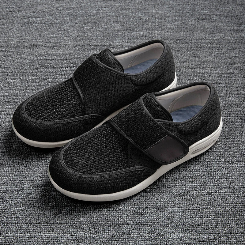 StrideEase Cushioned Walking Shoes worn while walking outdoors